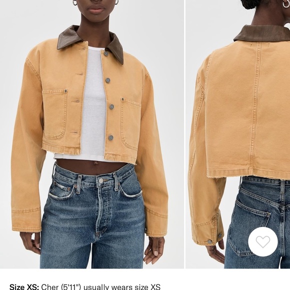 Tan Cropped Jacket with Brown Collar - Picture 1 of 12